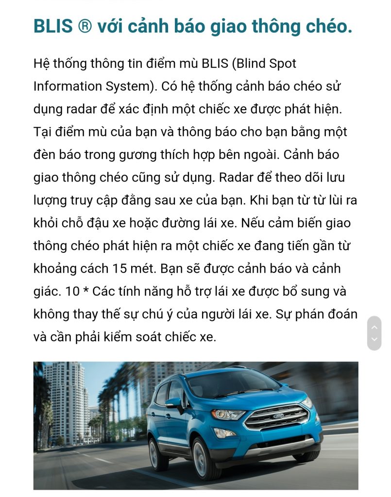 BLIS voi canh bao giao thong cheo cua xe Ford Ecosport3